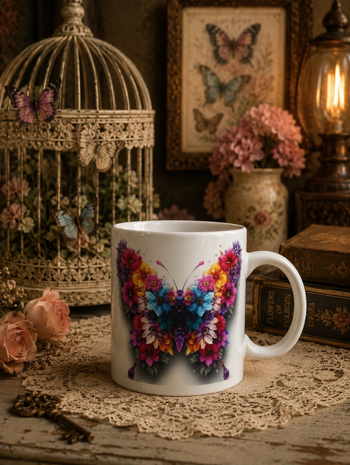 Colorful Butterfly Floral Mug